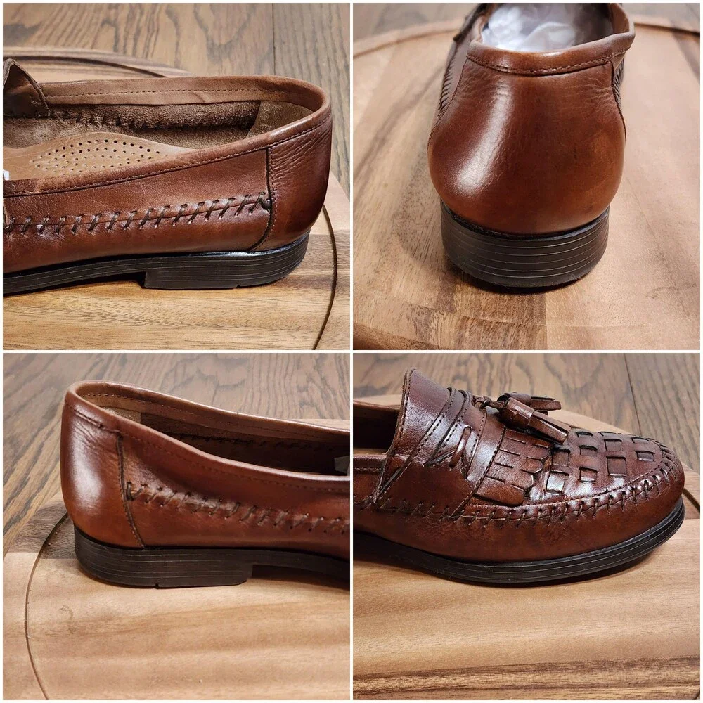 Giorgio Brutini Shoes Mens Size 10 Brown Leather Tassel Woven Slip On Dress